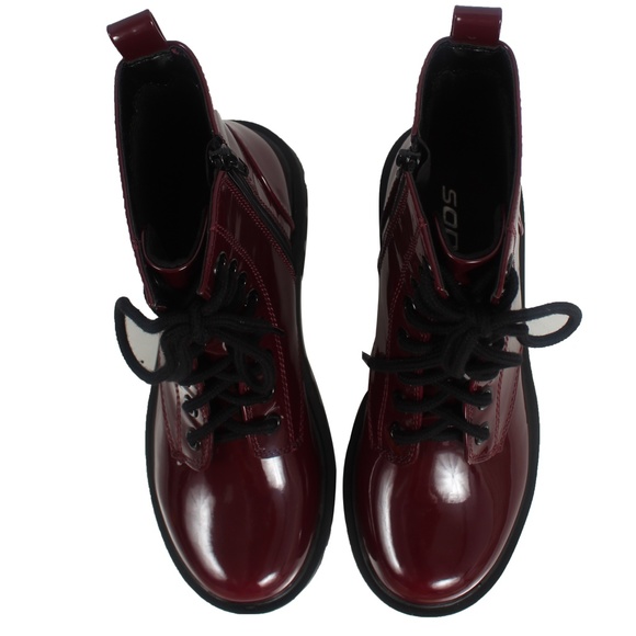 Burgundy Faux Patent Leather Combat Lace Up Ankle - Picture 5 of 5